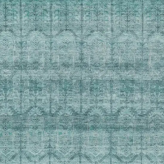 Aqua And Teal Blue Tribal Washable Indoor Outdoor Area Rug Photo 3