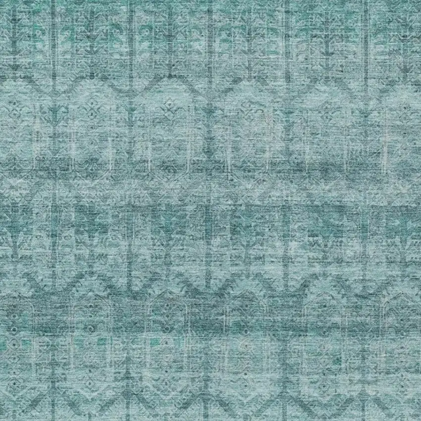 Aqua And Teal Blue Tribal Washable Indoor Outdoor Area Rug Photo 3