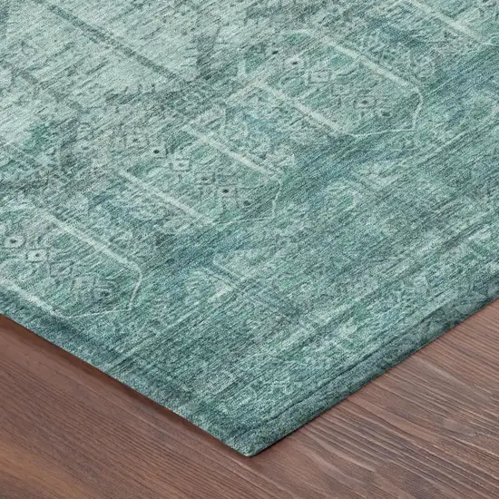 Aqua And Teal Blue Tribal Washable Indoor Outdoor Area Rug Photo 5
