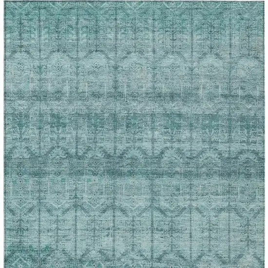 Aqua And Teal Blue Tribal Washable Indoor Outdoor Area Rug Photo 4