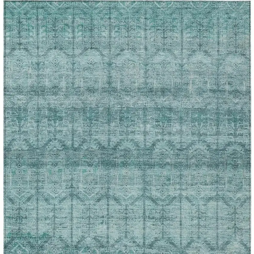 Aqua And Teal Blue Tribal Washable Indoor Outdoor Area Rug Photo 4