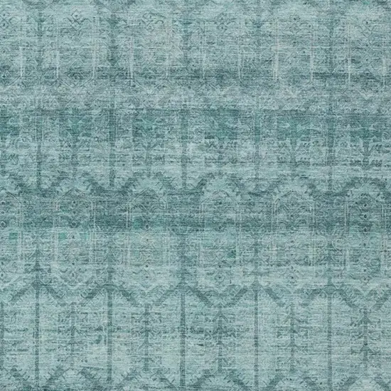 Aqua And Teal Blue Tribal Washable Indoor Outdoor Area Rug Photo 3