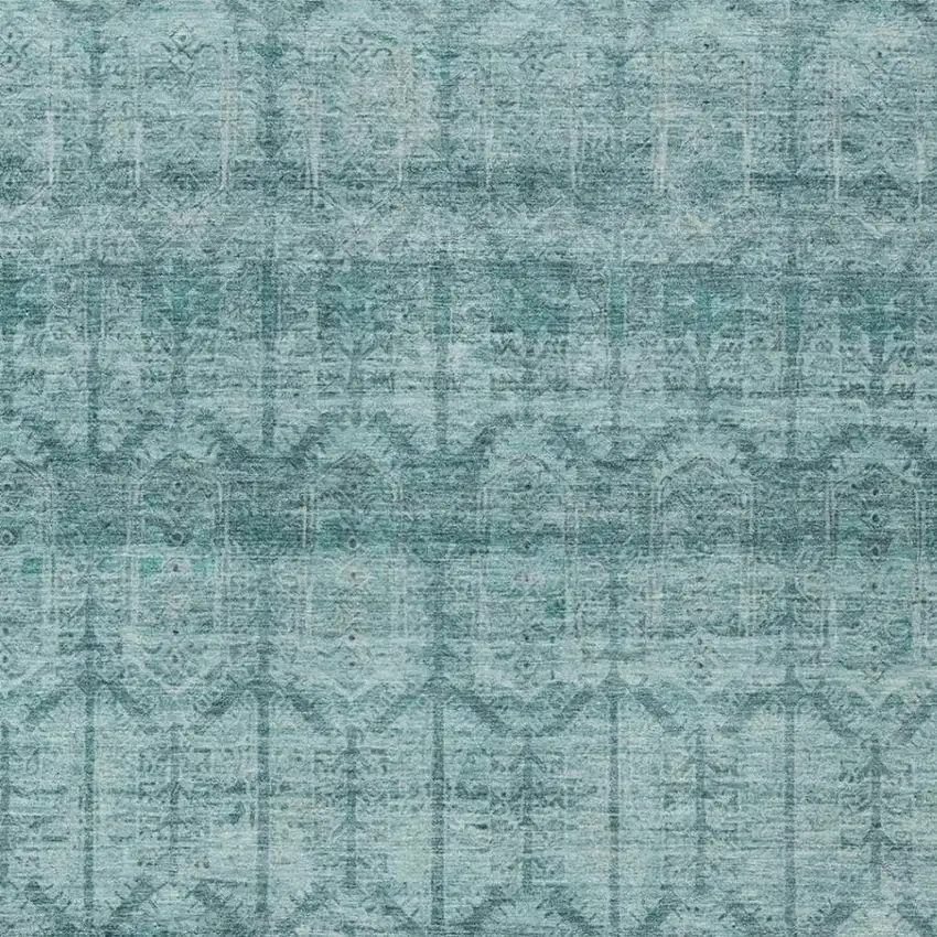 Aqua And Teal Blue Tribal Washable Indoor Outdoor Area Rug Photo 3