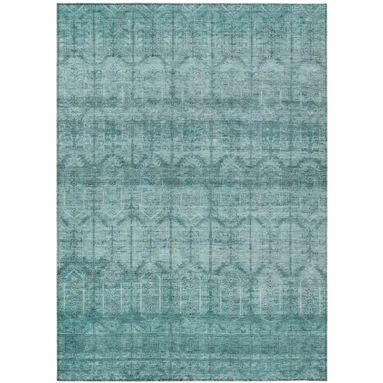 Aqua And Teal Blue Tribal Washable Indoor Outdoor Area Rug Photo 2