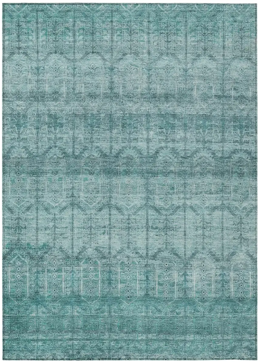 Aqua And Teal Blue Tribal Washable Indoor Outdoor Area Rug Photo 2