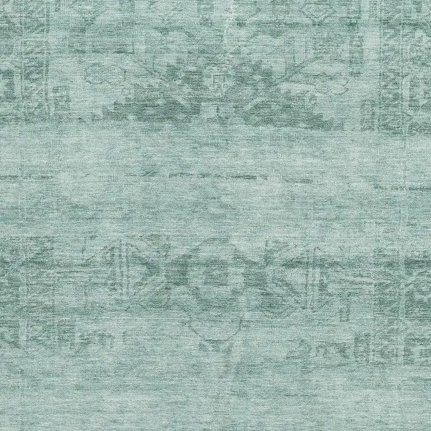 Aqua And Teal Oriental Washable Area Rug With UV Protection Photo 2