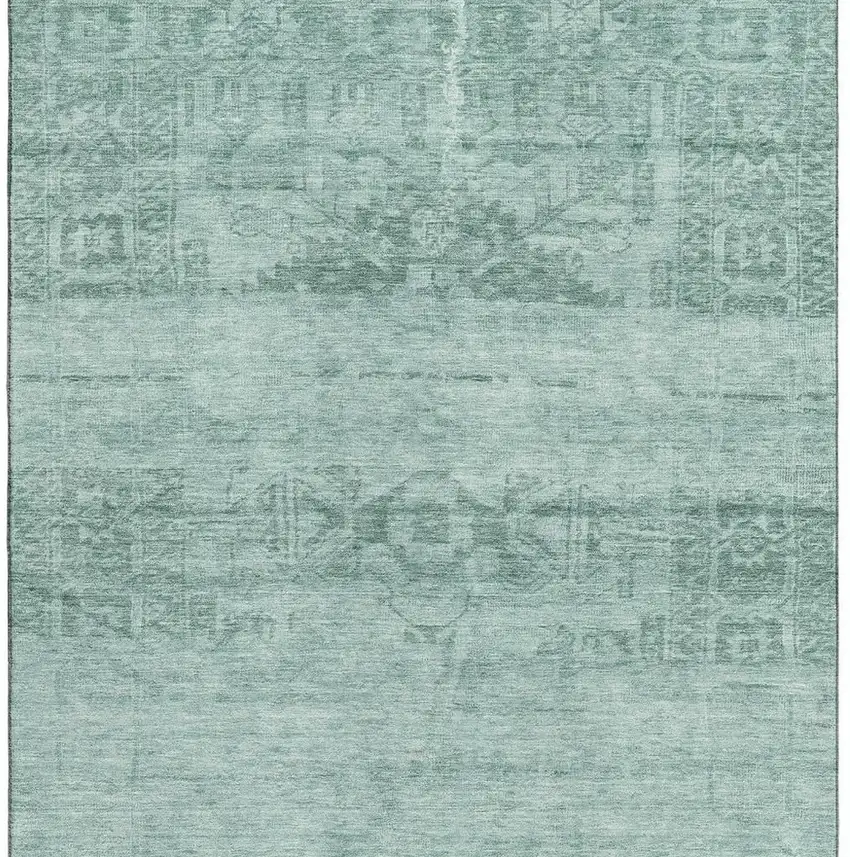 Aqua And Teal Oriental Washable Area Rug With UV Protection Photo 3