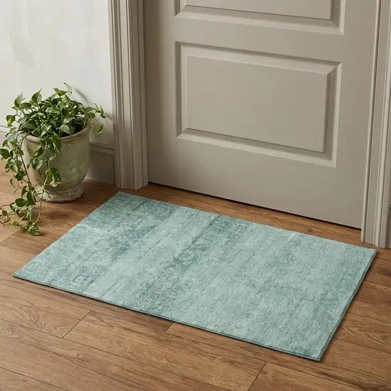 Aqua And Teal Oriental Washable Area Rug With UV Protection Photo 1