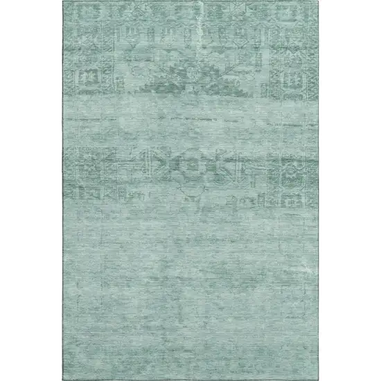 Aqua And Teal Oriental Washable Area Rug With UV Protection Photo 1