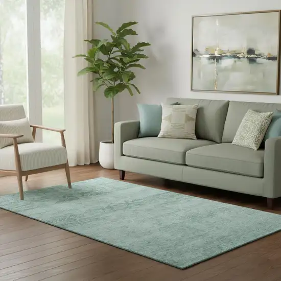 Aqua And Teal Oriental Washable Area Rug With UV Protection Photo 2