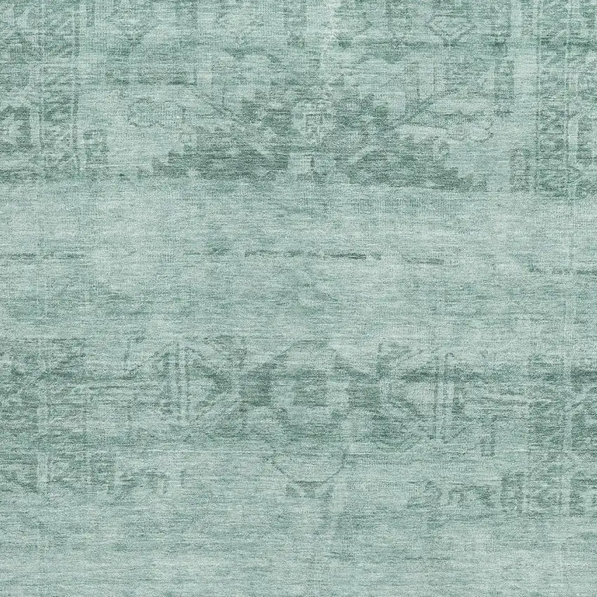 Aqua And Teal Oriental Washable Area Rug With UV Protection Photo 2