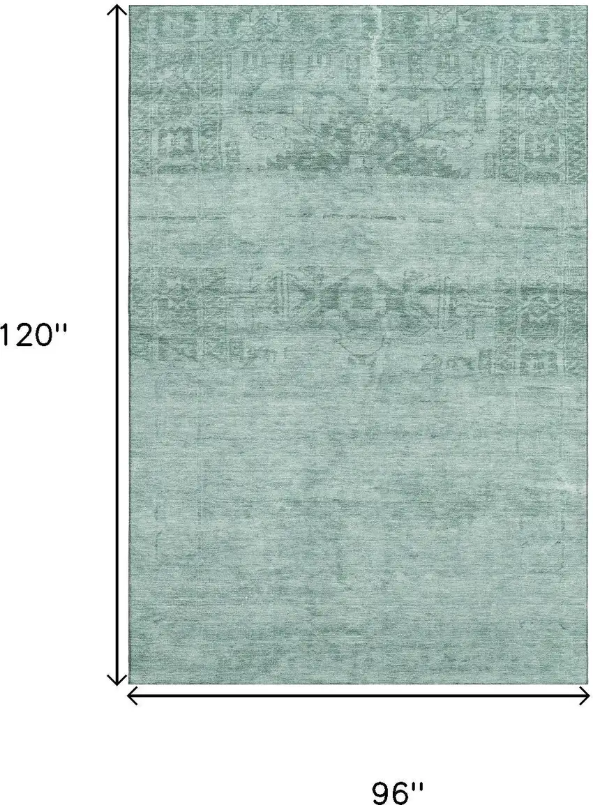 Aqua And Teal Oriental Washable Area Rug With UV Protection Photo 6
