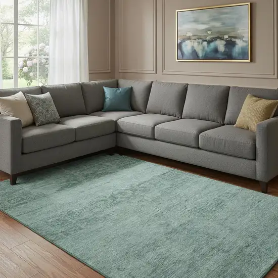 Aqua And Teal Oriental Washable Area Rug With UV Protection Photo 2