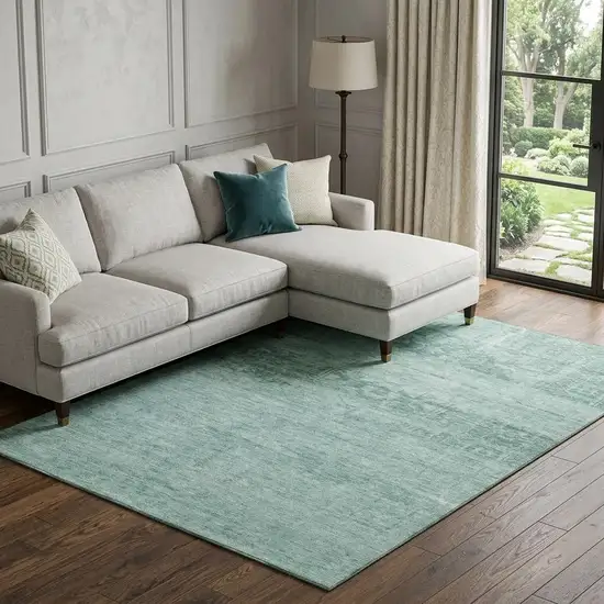 Aqua And Teal Oriental Washable Area Rug With UV Protection Photo 1