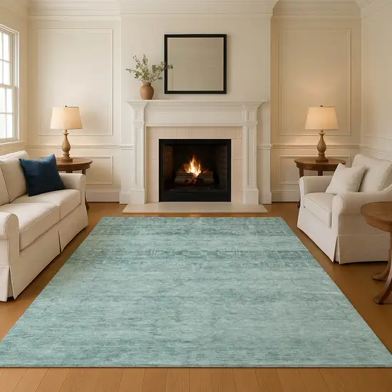 Aqua And Teal Oriental Washable Area Rug With UV Protection Photo 4