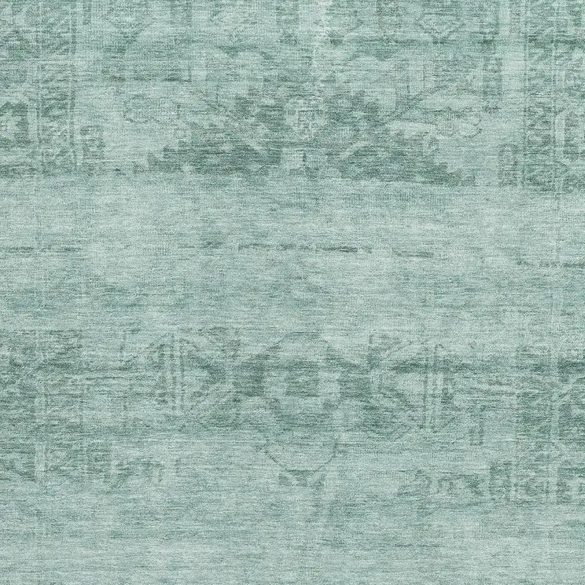 Aqua And Teal Oriental Washable Area Rug With UV Protection Photo 2