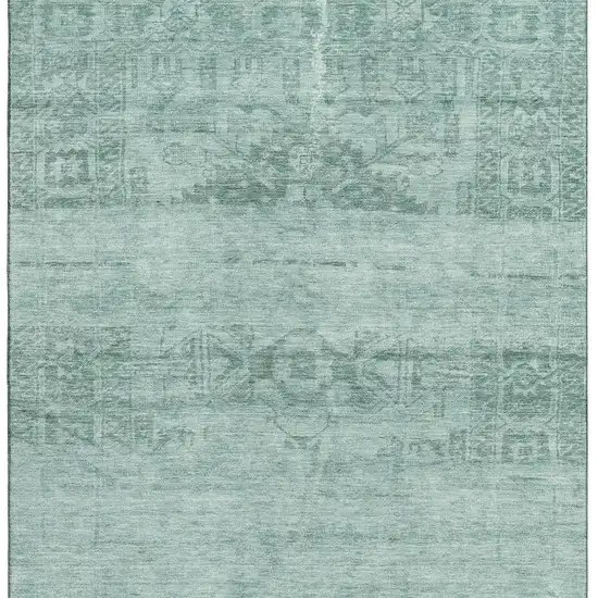Aqua And Teal Oriental Washable Area Rug With UV Protection Photo 3