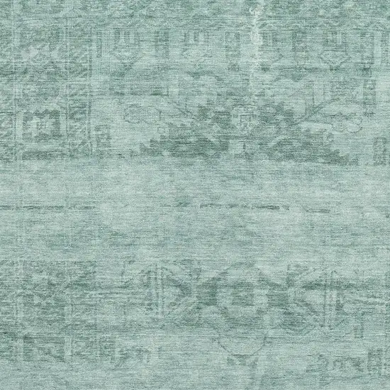 Aqua And Teal Oriental Washable Area Rug With UV Protection Photo 2