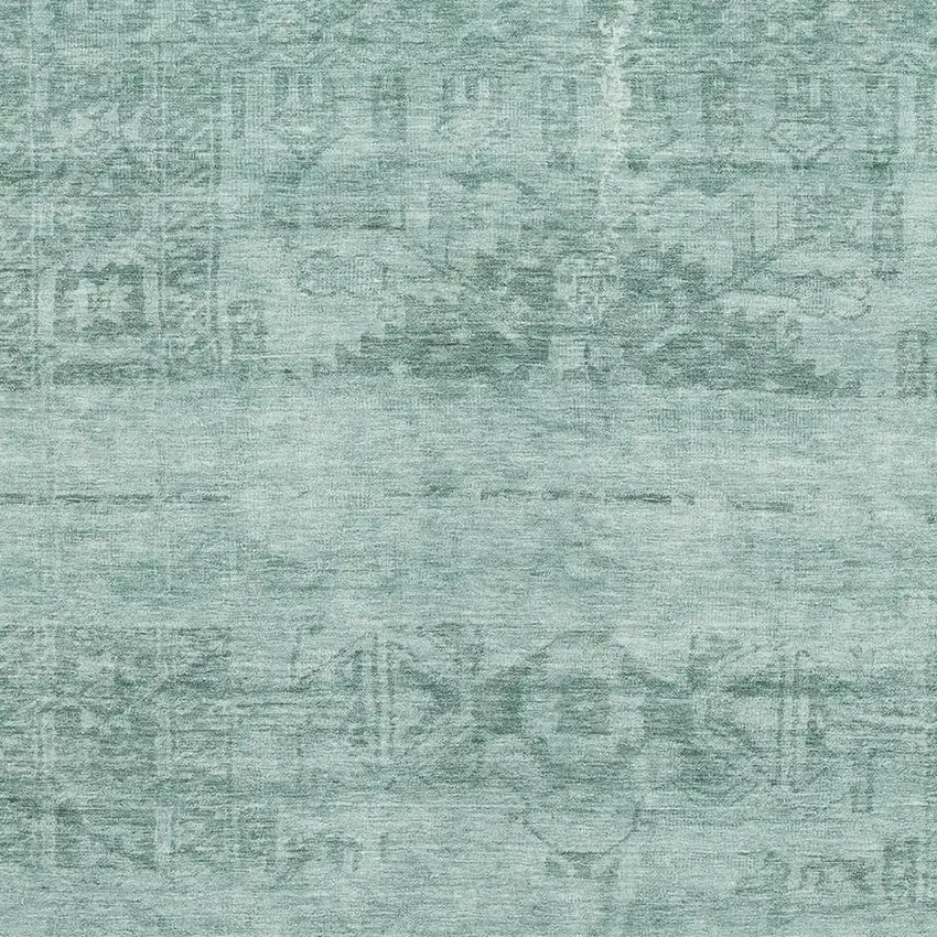 Aqua And Teal Oriental Washable Area Rug With UV Protection Photo 2