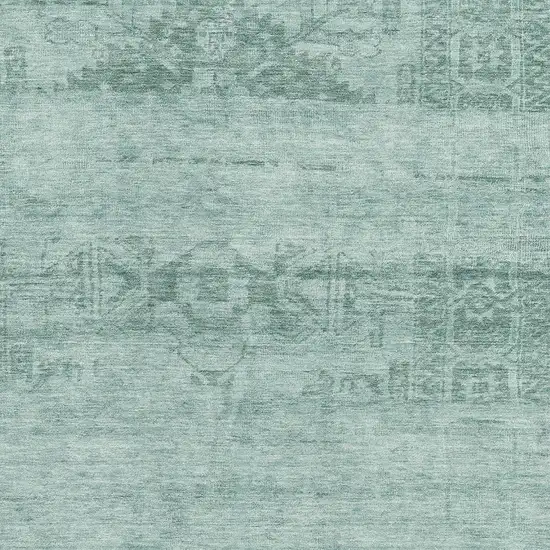 Aqua And Teal Oriental Washable Area Rug With UV Protection Photo 2