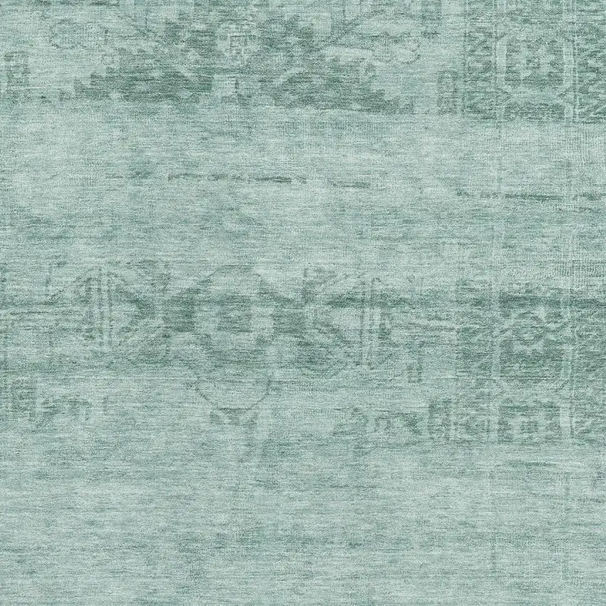 Aqua And Teal Oriental Washable Area Rug With UV Protection Photo 2