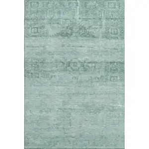 Photo of Aqua And Teal Oriental Washable Area Rug With UV Protection