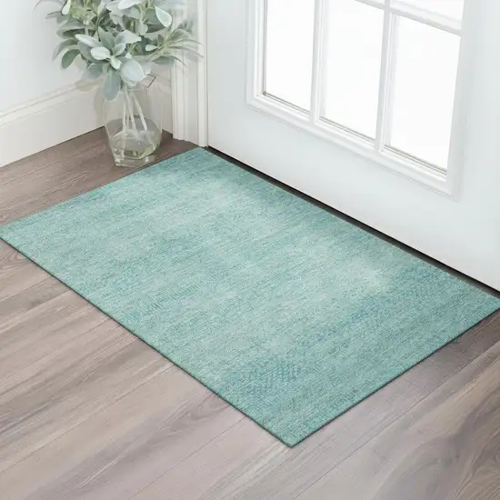 Aqua And Teal Striped Washable Area Rug With UV Protection Photo 2