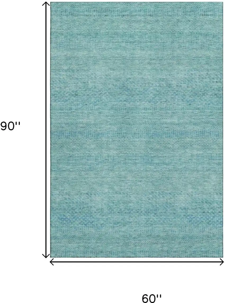 Aqua And Teal Striped Washable Area Rug With UV Protection Photo 9
