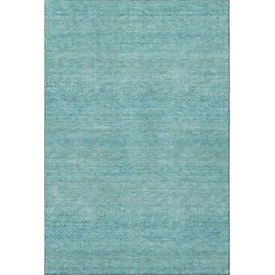 Aqua And Teal Striped Washable Area Rug With UV Protection Photo 2