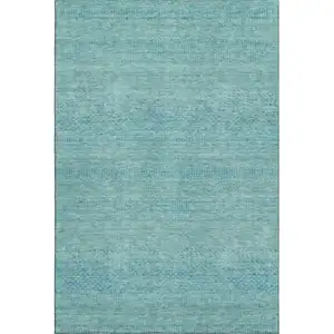 Photo of Aqua And Teal Striped Washable Area Rug With UV Protection