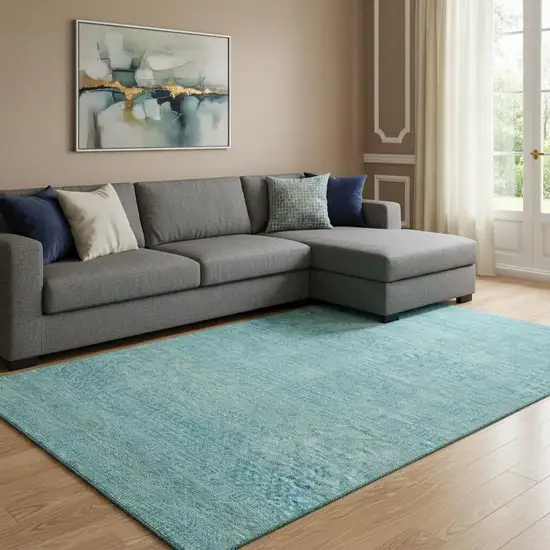 Aqua And Teal Striped Washable Area Rug With UV Protection Photo 2