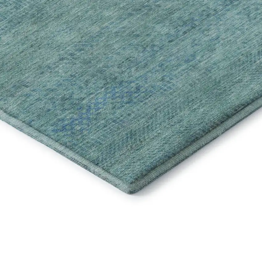 Aqua And Teal Striped Washable Area Rug With UV Protection Photo 7