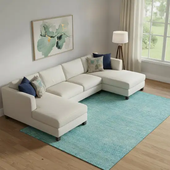 Aqua And Teal Striped Washable Area Rug With UV Protection Photo 2