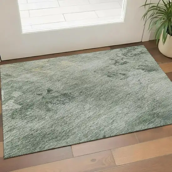 Aqua And Wheat Abstract Washable Area Rug With UV Protection Photo 2