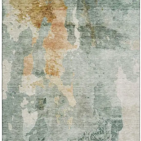 Aqua And Wheat Abstract Washable Area Rug With UV Protection Photo 4