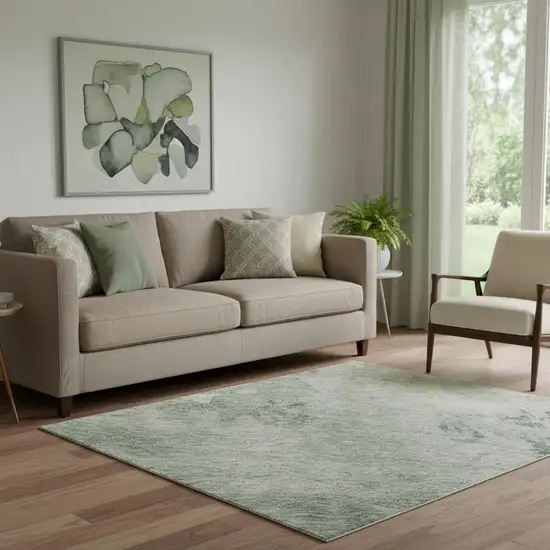 Aqua And Wheat Abstract Washable Area Rug With UV Protection Photo 2