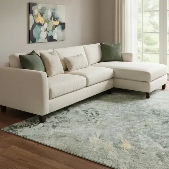 Aqua And Wheat Abstract Washable Area Rug With UV Protection Photo 2