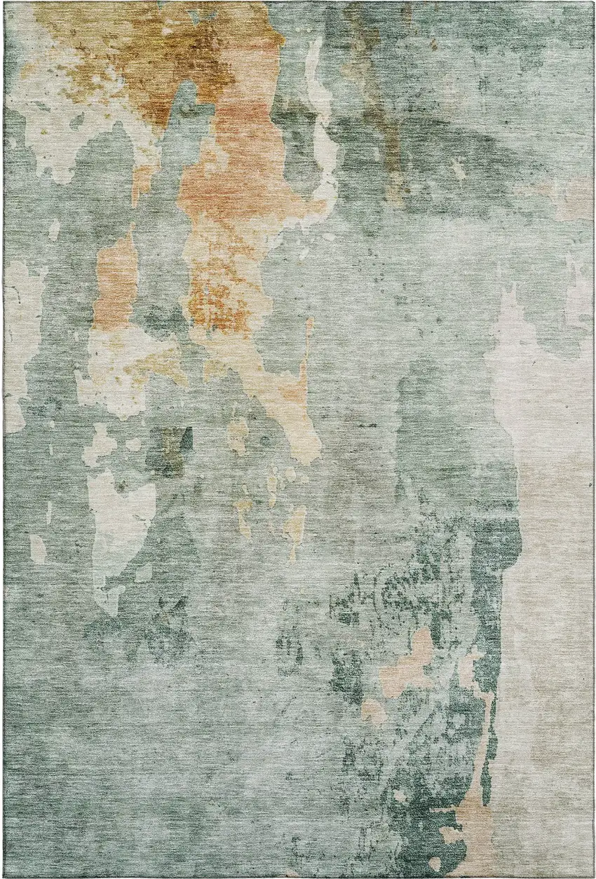 Aqua And Wheat Abstract Washable Area Rug With UV Protection Photo 4