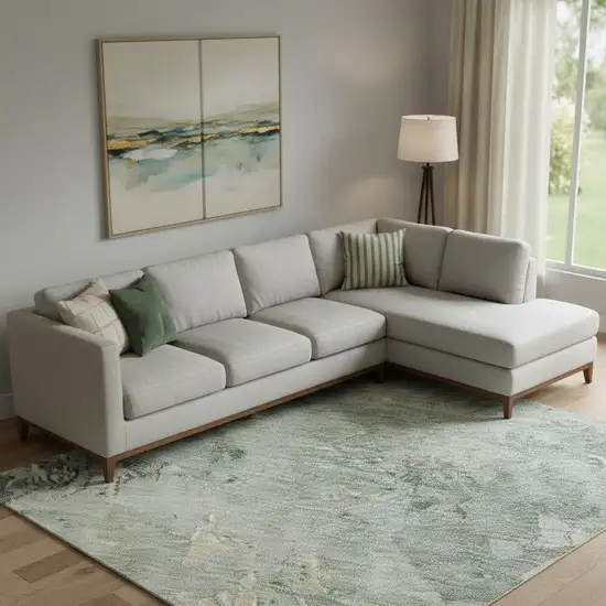 Aqua And Wheat Abstract Washable Area Rug With UV Protection Photo 2