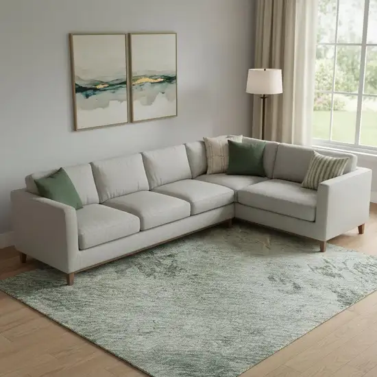 Aqua And Wheat Abstract Washable Area Rug With UV Protection Photo 2