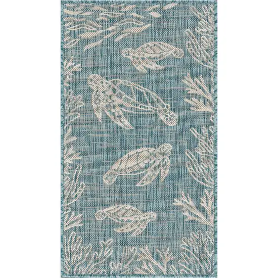 Aqua And White Animal Print Area Rug Photo 4