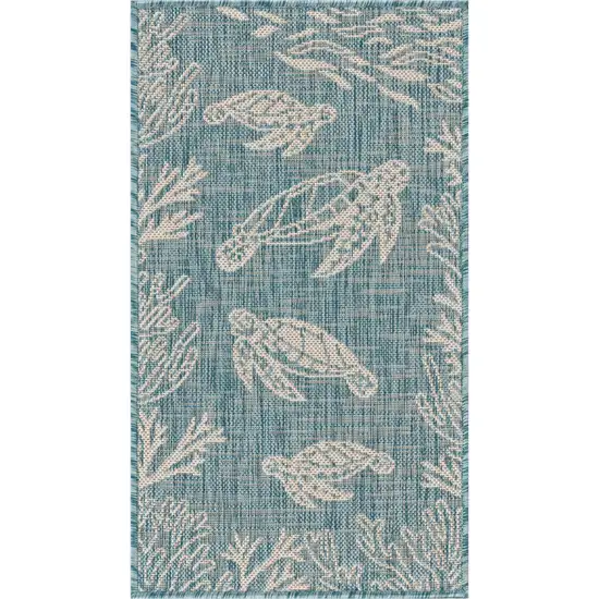 Aqua And White Animal Print Area Rug Photo 2