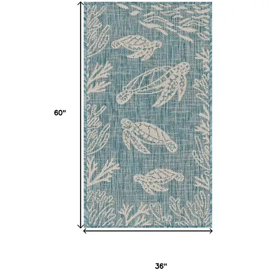 Aqua And White Animal Print Area Rug Photo 3