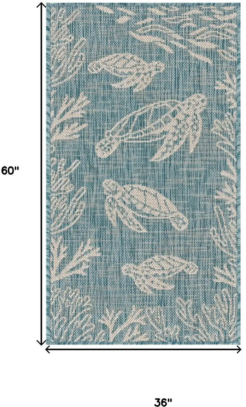 Aqua And White Animal Print Area Rug Photo 3