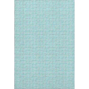 Photo of Aqua And White Houndstooth Washable Area Rug With UV Protection