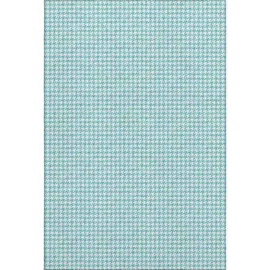Aqua And White Houndstooth Washable Area Rug With UV Protection Photo 2