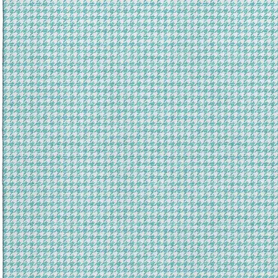 Aqua And White Houndstooth Washable Area Rug With UV Protection Photo 6