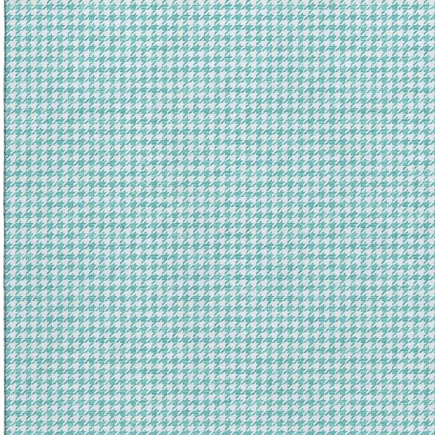Aqua And White Houndstooth Washable Area Rug With UV Protection Photo 6