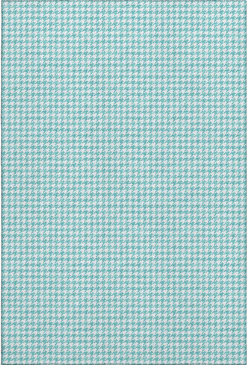 Aqua And White Houndstooth Washable Area Rug With UV Protection Photo 2