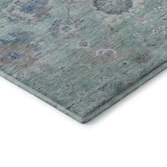 Aqua Beige And Taupe Floral Washable Area Rug With UV Protection Photo 7